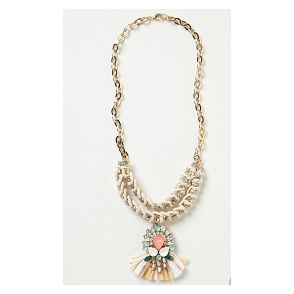 Anthropologie Raffia rope jewel necklace
